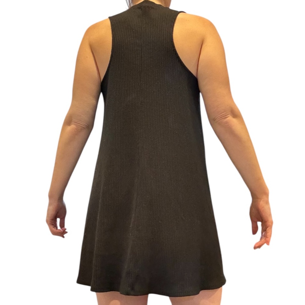 Black High Neck Ribbed Dress - Picture 3 of 6